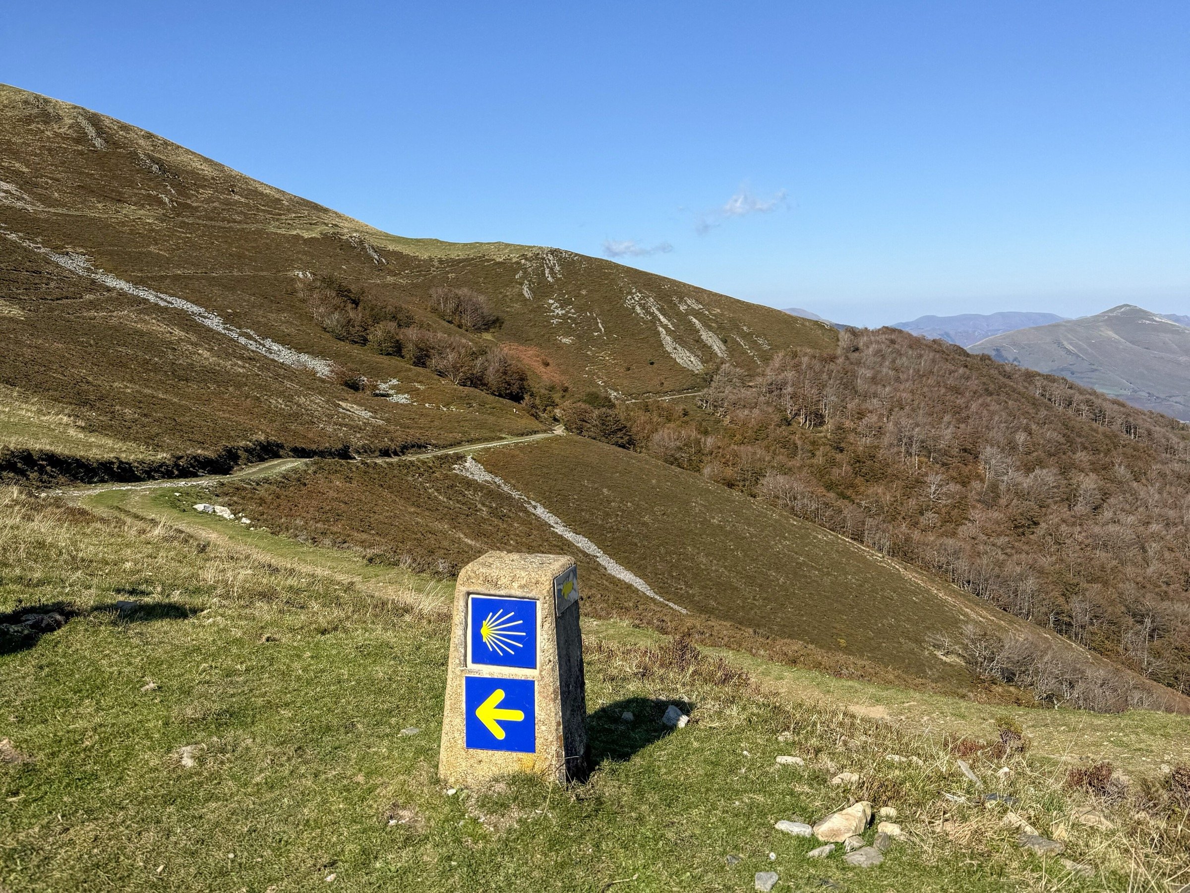 A Camino waymarker near the Lepoeder Pass in the Pyrenees