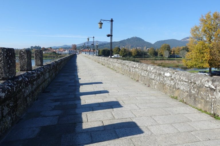 The paved deck of the medieval bridge at Ponte de Lima, over the river Lima