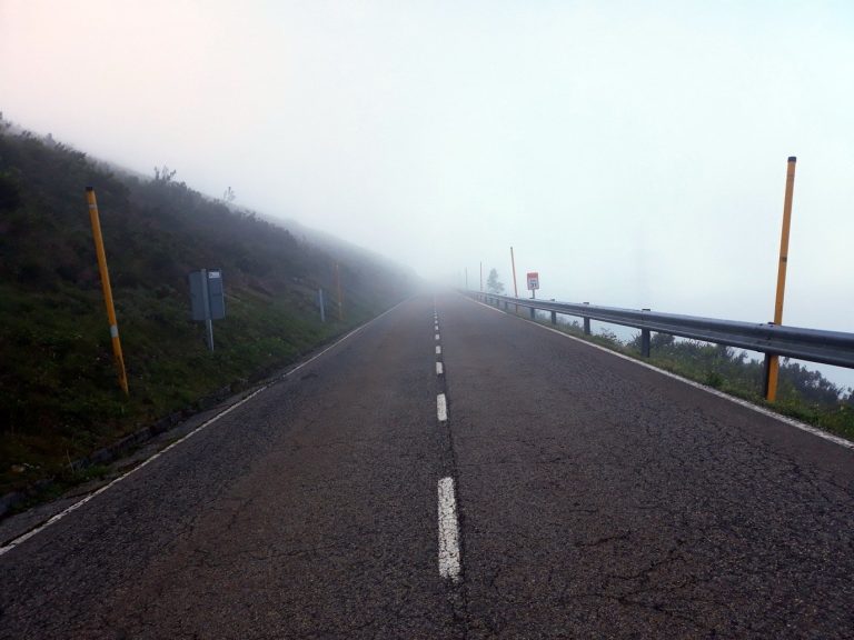 The road in the fog at the Puerto del Palo, Asturias